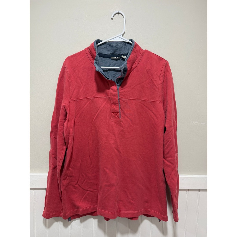 L.L. Bean Long Sleeve Rugby Shirt Quarter Button Pullover Coral Women Size Large